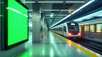 Obraz premium Subway billboard mockup with green screen in station