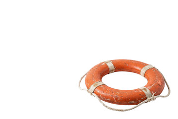 Weathered orange lifebuoy with rope on transparent background © PEE PHIBAN