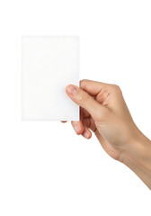 Obraz premium Hand holding a blank vertical white card for copy space with human hand