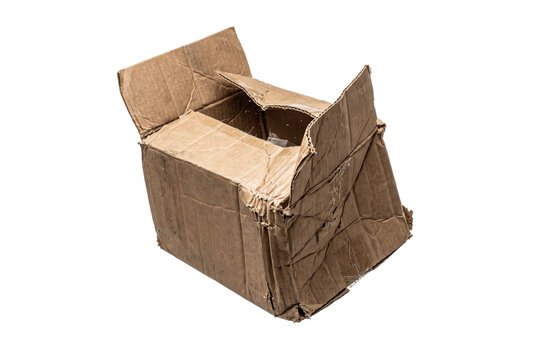 Damaged and crushed cardboard shipping box