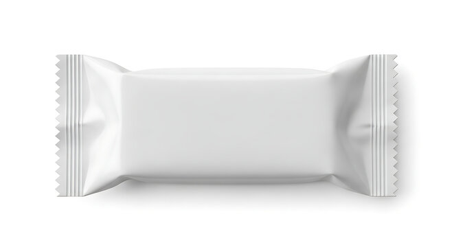 Blank white horizontal short wide flow wrap packaging mockup