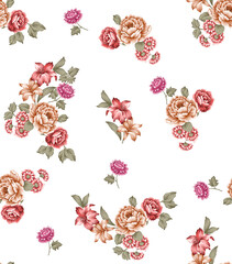 Fototapeta premium white background with watercolor delicate flower seamless pattern.