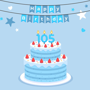 Boy birthday banner cake with candles shaped like the number 105