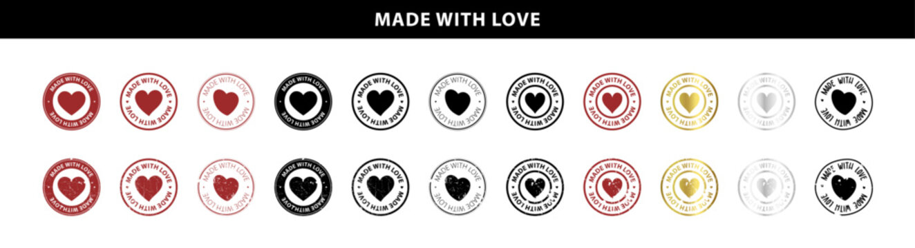 Made with Love round stamp icon set