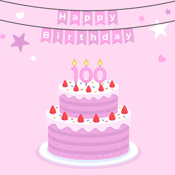 Girl birthday banner cake with candles shaped like the number 100
