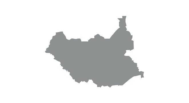 A grayscale silhouette depicts the geographic outline of the south sudan nation in africa high quality professional detailed