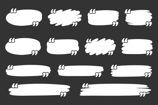 Collection of white speech bubbles and quote icons on a dark background, perfect for design and communication concepts