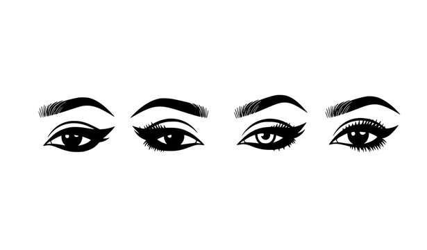 Eye makeup silhouettes set with diverse eyeliner and eyebrow styles for beauty concepts isolated vector