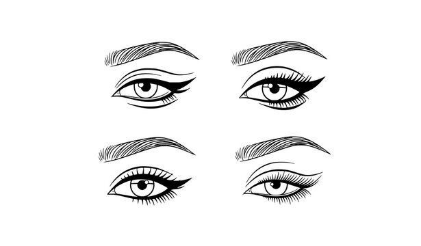 Eye makeup outline icon collection with eyeliner and eyebrow styles editable stroke beauty vector