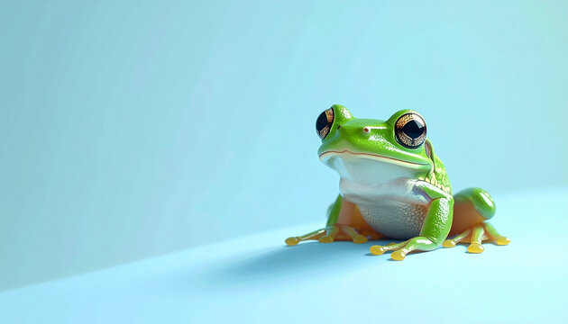 Cute Frog Portrait on Blue