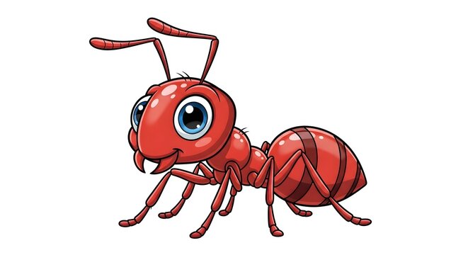 Cartoon illustration of a red ant with large eyes