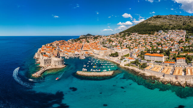 The aerial view of Dubrovnik, a city in southern Croatia fronting the Adriatic Sea, Europe. Old city center of famous town Dubrovnik, Croatia. Dubrovnik historic city of Croatia in Dalmatia.