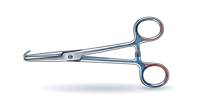 Close-up view of shiny medical forceps on a white background