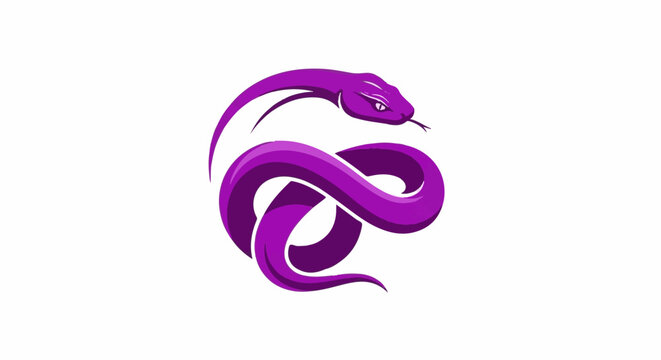 Stylized purple snake coiled in a fluid, modern design against a white backdrop