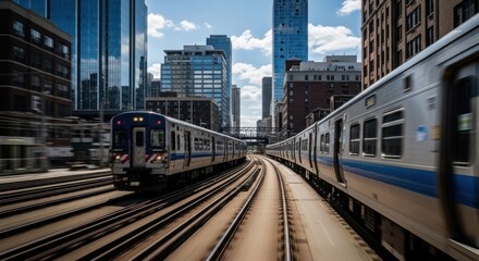 Obraz premium Chicago Elevated Train System A Dynamic View of Urban Transportation.