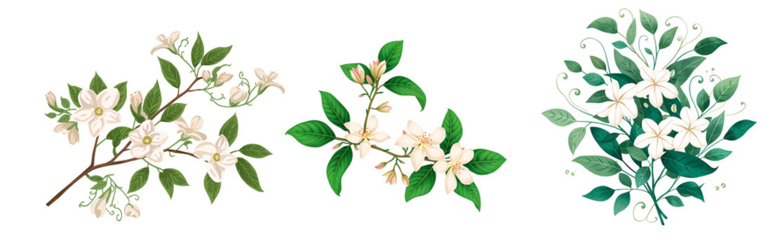 Jasmine flower illustration flat design isolated on transparent background