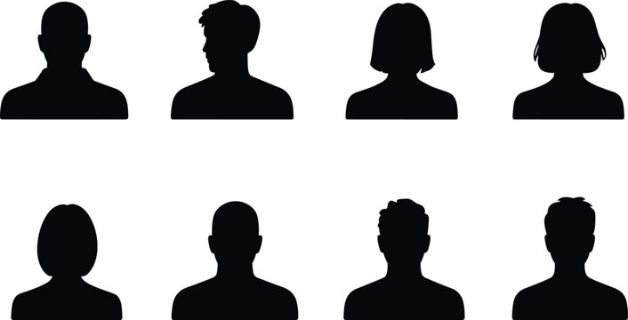 People avatar silhouettes set with male and female profiles, user icons collection for social media, profile placeholders, anonymous person heads isolated on white background illustration
