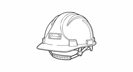 Fototapeta premium Line drawing illustration of a white construction hard hat with a suspension system, safety equipment for industry and work