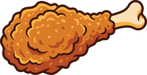 Crispy fried chicken leg cartoon illustration for menu design © analyzer