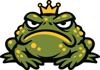 Fototapeta premium Grumpy Toad King with Golden Crown Mascot Vector