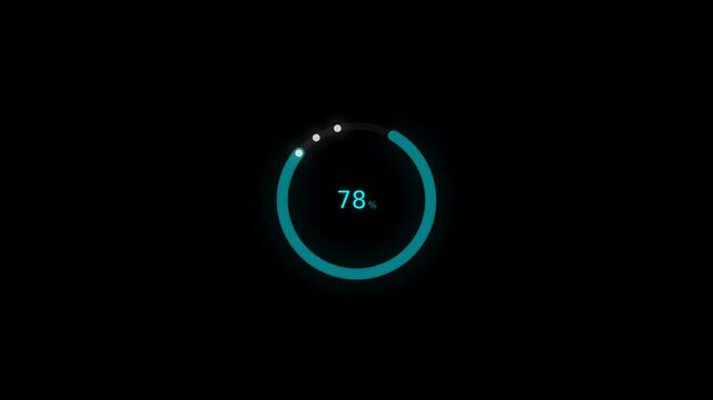 A sleek, modern loading progress circle displays completion against a dark background