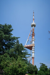 Fototapeta premium Television tower on Mount Mtatsminda in Tbilisi, Georgia