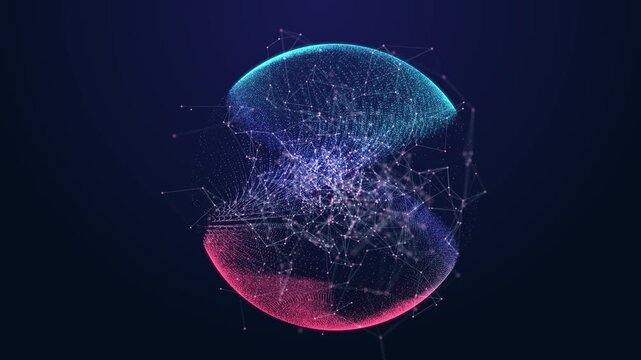 Digital information space background. Flow of moving particles. Big data visualization. 3D rendering