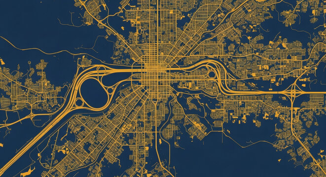 Gold and Blue Urban City Map Street Network Pattern