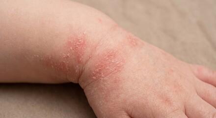Naklejka premium Close-up of red flaky eczema patches on child's wrist