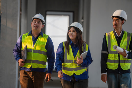 Construction team collaborating on site urban construction project professional environment teamwork focus