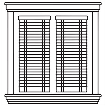 Double-hung window with louvered blinds fully open