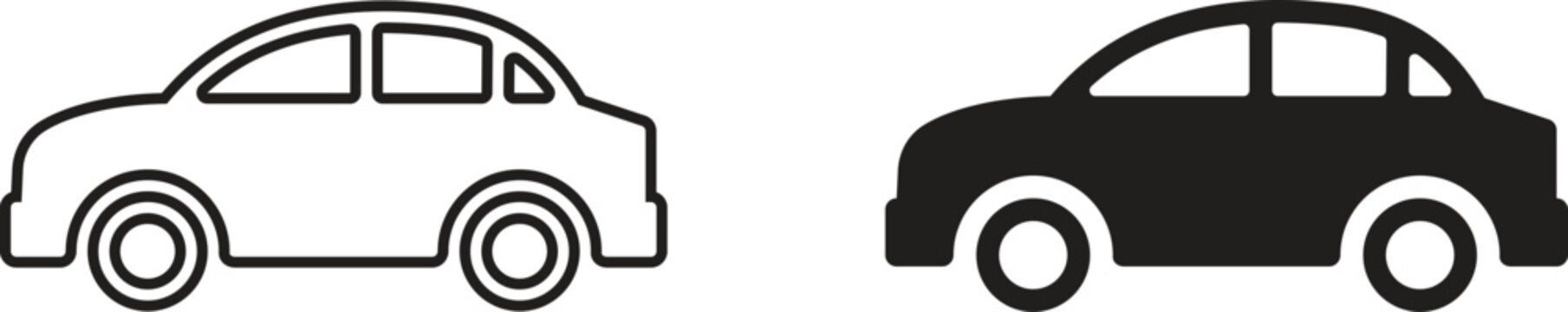 Two car icons outline and filled versions for design and transportation