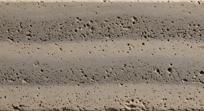 A horizontal taupe rammed earth texture tile featuring a grainy surface with subtle horizontal banding and natural variations in brown and beige tones for a minimalist background.