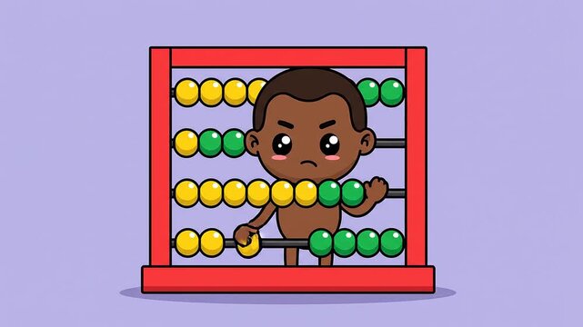 Cute cartoon baby boy playing with abacus learning math.
