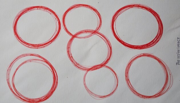 Hand drawn red and gray circles on a white background, minimal abstract sketch for marking, highlighting, annotation, design, and creative concept use