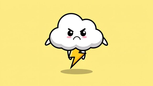 Cute Cartoon Cloud Character with Lightning Bolt Expressions.