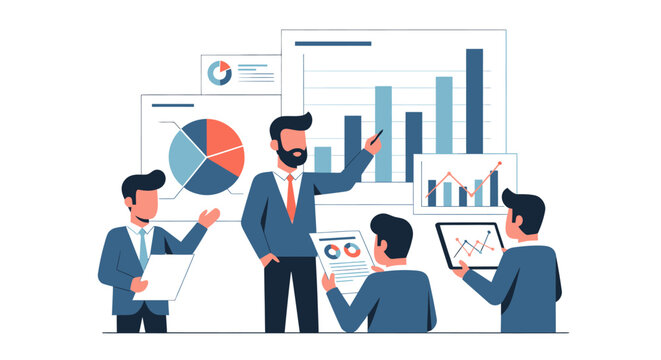 Business team analyzing financial graphs and reports in a meeting room