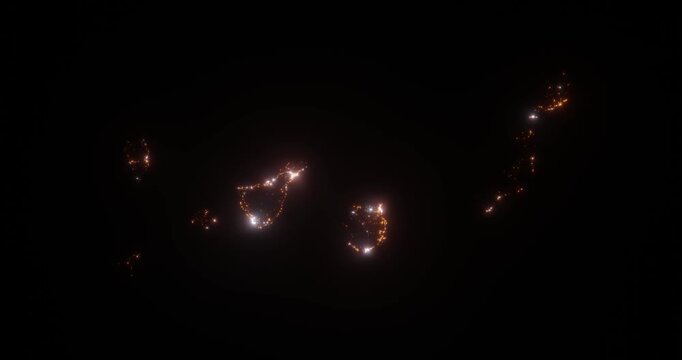 Canary (Spain) aerial view at night. View on modern city from space. Camera is zooming in, rotating counterclockwise