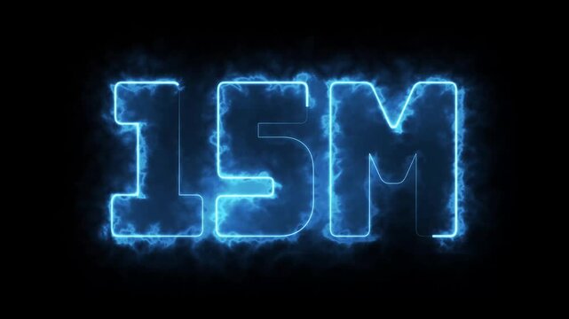 4K looping &ldquo;15M&rdquo; neon sign animation with luminous glow, ideal for milestone, followers count, views, and digital achievements. &ldquo;15M&rdquo; neon text animation with glowing light and shimmering haze effect 