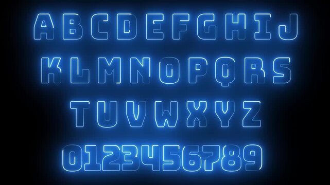 Looping neon pink alphabet and numbers animation with glowing effect on dark background, ideal for education, school content, titles, and motion graphics.