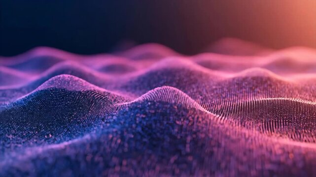 Abstract digital wave surface moving with glowing particles. Futuristic data flow visualization for modern technology concept.