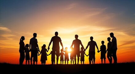 Fototapeta premium Celebrating juneteenth and black history month a united family silhouette against a vibrant sunset