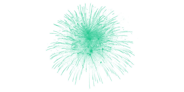 Vibrant green firework bursting in the dark night sky for festive holiday celebration event isolated on black background