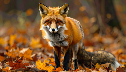 Fototapeta premium Vibrant fox in autumnal forest setting