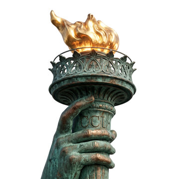 Close-up of Statue of Liberty torch on white background, Symbol of freedom and democracy