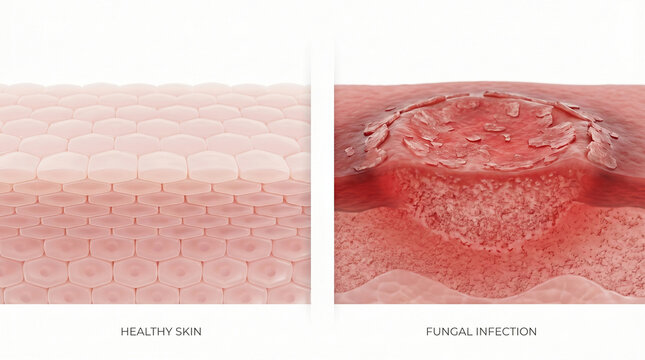 3D Medical Cross Section of Healthy Skin vs Dermatophyte Fungal Infection