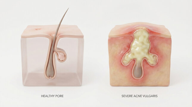 ​3D Medical Anatomy of Healthy Pore vs Severe Acne Vulgaris Breakout