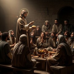 Fototapeta premium Jesus Christ teaching Last Supper disciples.
