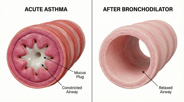 3D Airway Anatomy: Acute Asthma vs Relaxed Bronchiole After Bronchodilator