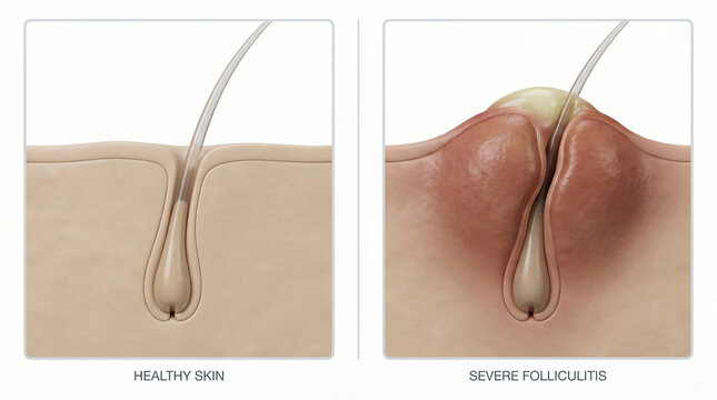 3D Skin Anatomy: Healthy Hair Follicle vs Severe Folliculitis